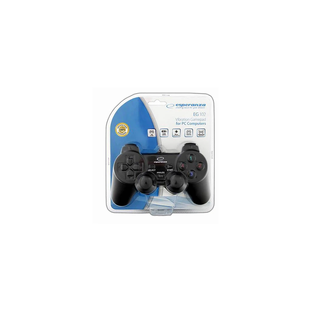 Game Pad ESPERANZA WARRIOR, vibration, PC, USB, black, EG102 - image 1