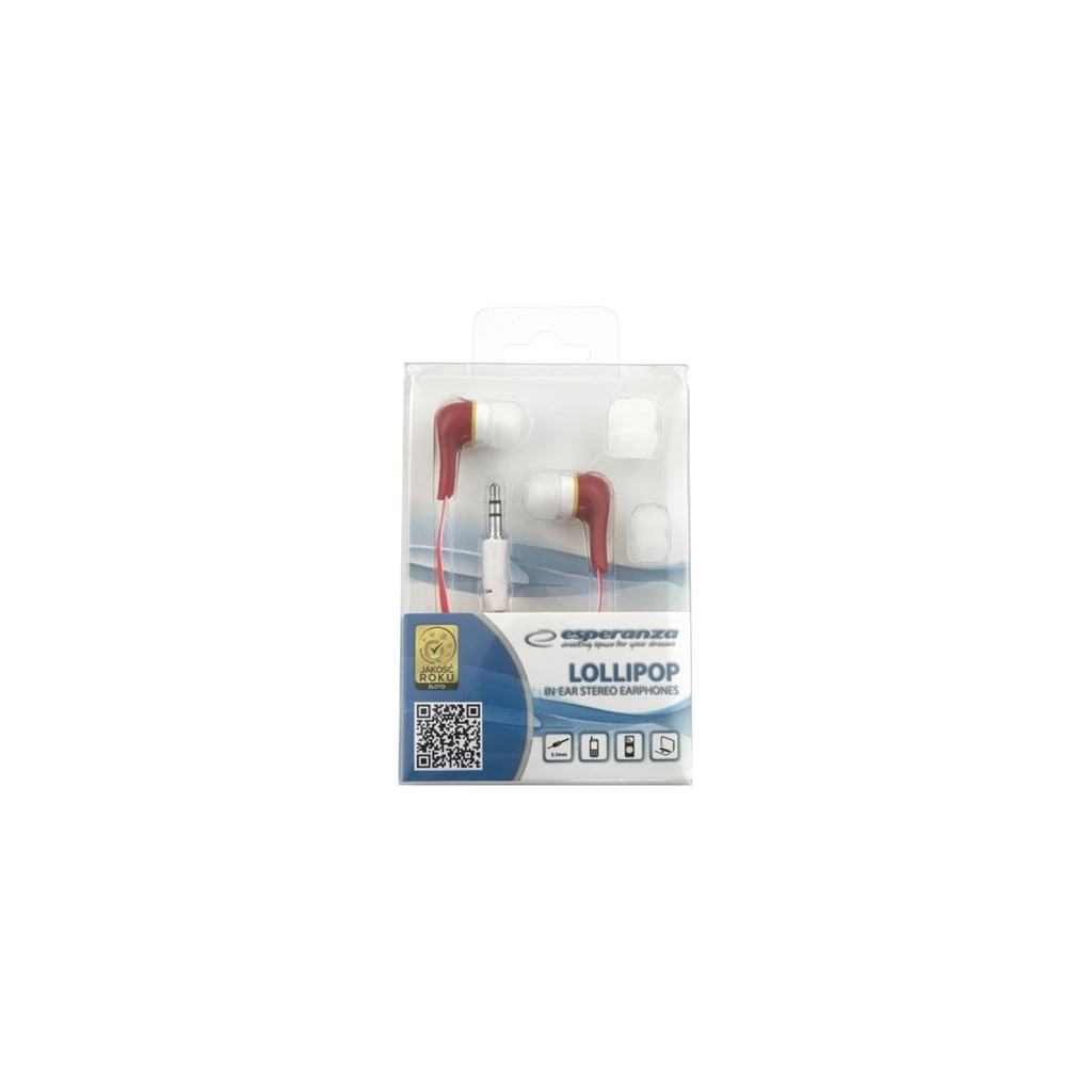 Slušalice ESPERANZA LOLLIPOP In-Ear, Noise dampening + Amplified BASS, red, EH146R - image 1