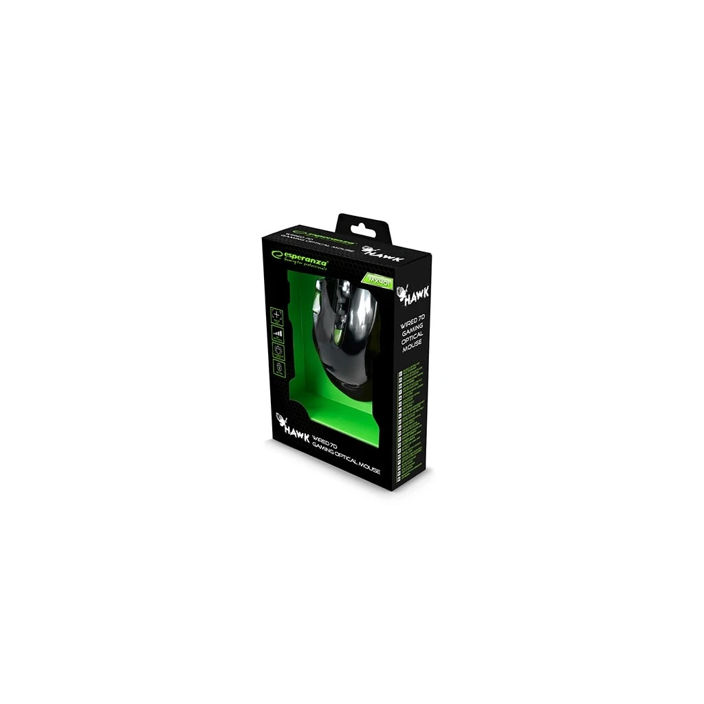Miš ESPERANZA GAMING HAWK 7D MX401, BLACK-GREEN, 2400dpi, double-click, ergonomic, EGM401KG - image 1