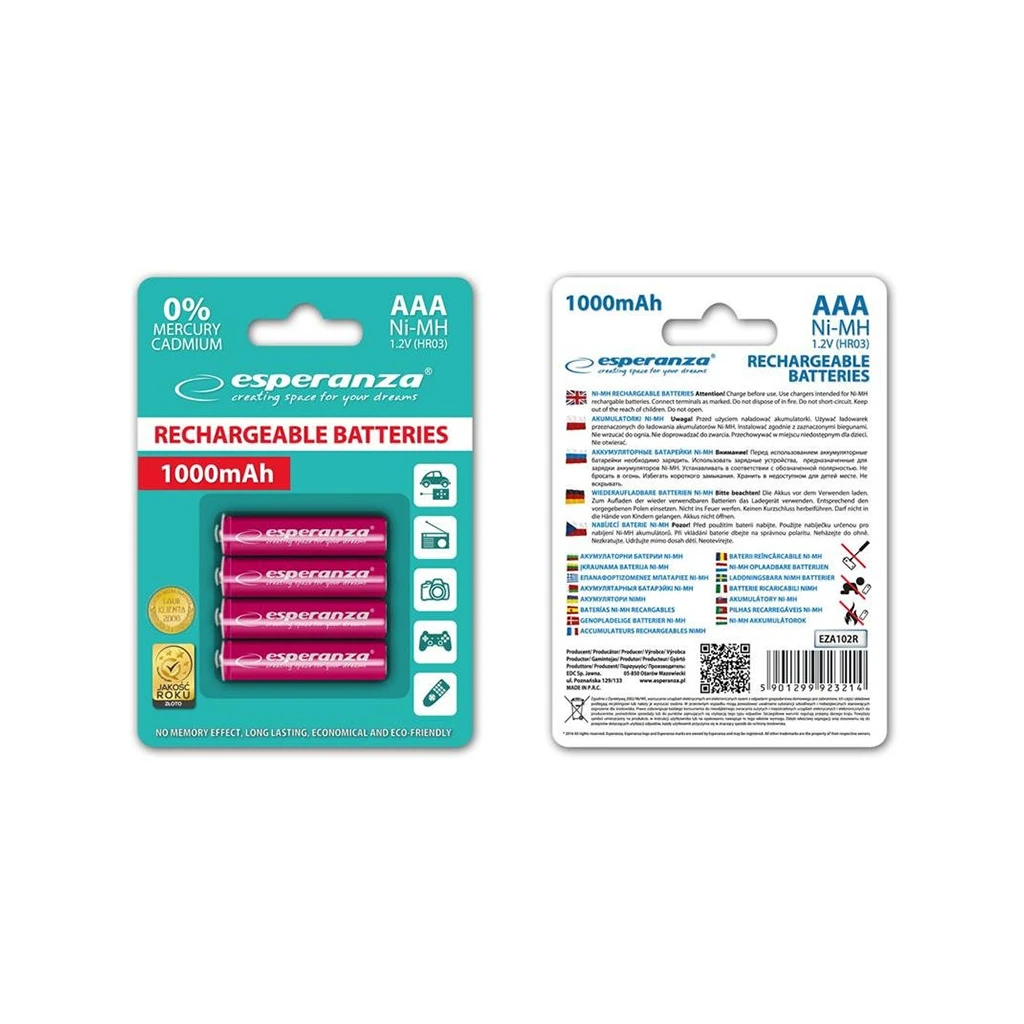 Punjive baterije ESPERANZA RECHARGEABLE Ni-MH AAA 1000MAH 4kom. red, EZA102R - image 1