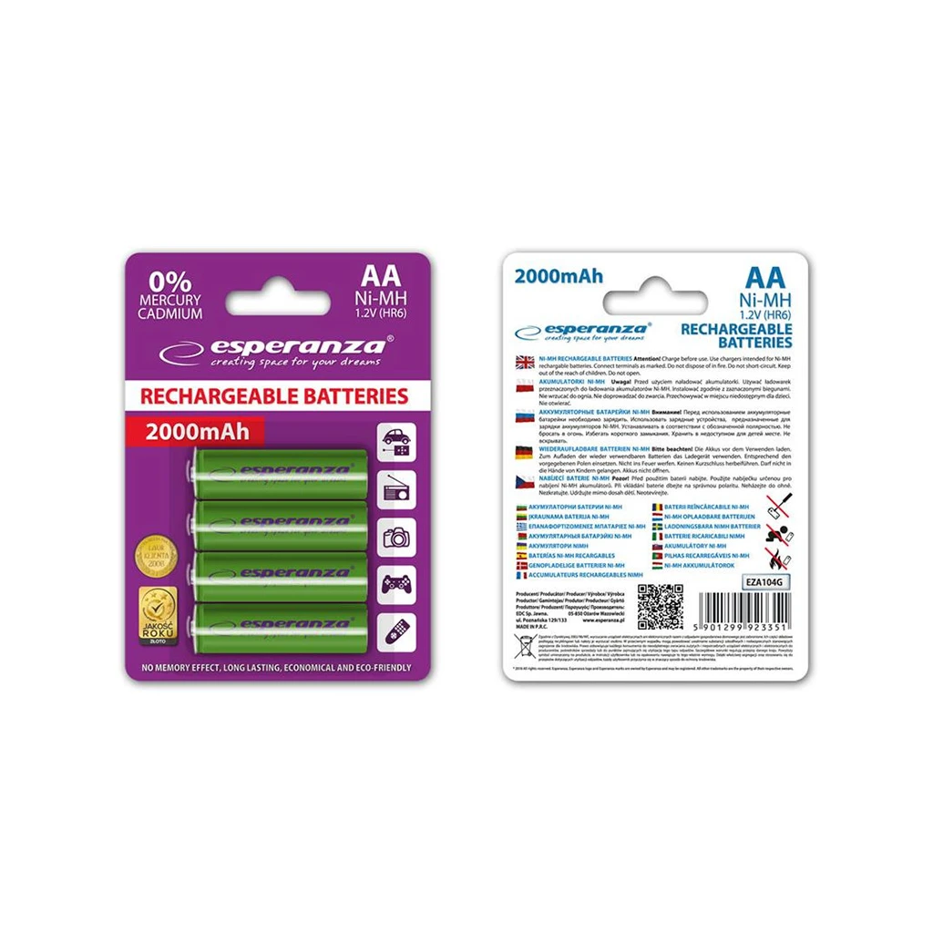 Punjive baterije ESPERANZA RECHARGEABLE Ni-MH AA 2000MAH 4kom. green, EZA104G - image 1