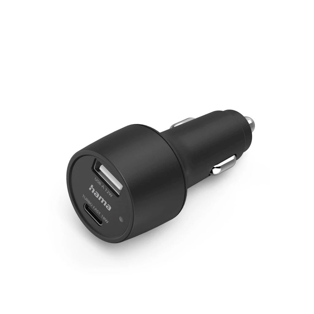 Punjač za auto HAMA, 30W, USB-C+USB-A, crni - image 1
