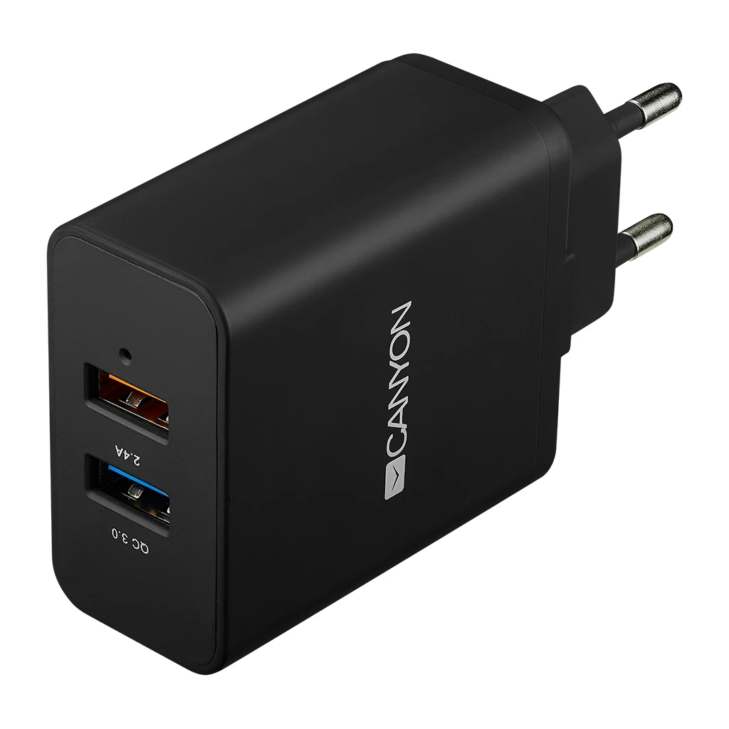 CANYON H-07 Universal 2xUSB AC charger in wall with over-voltage protection1 USB with Quick Charger - image 1