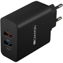 CANYON H-07 Universal 2xUSB AC charger in wall with over-voltage protection1 USB with Quick Charger - thumbnail 1