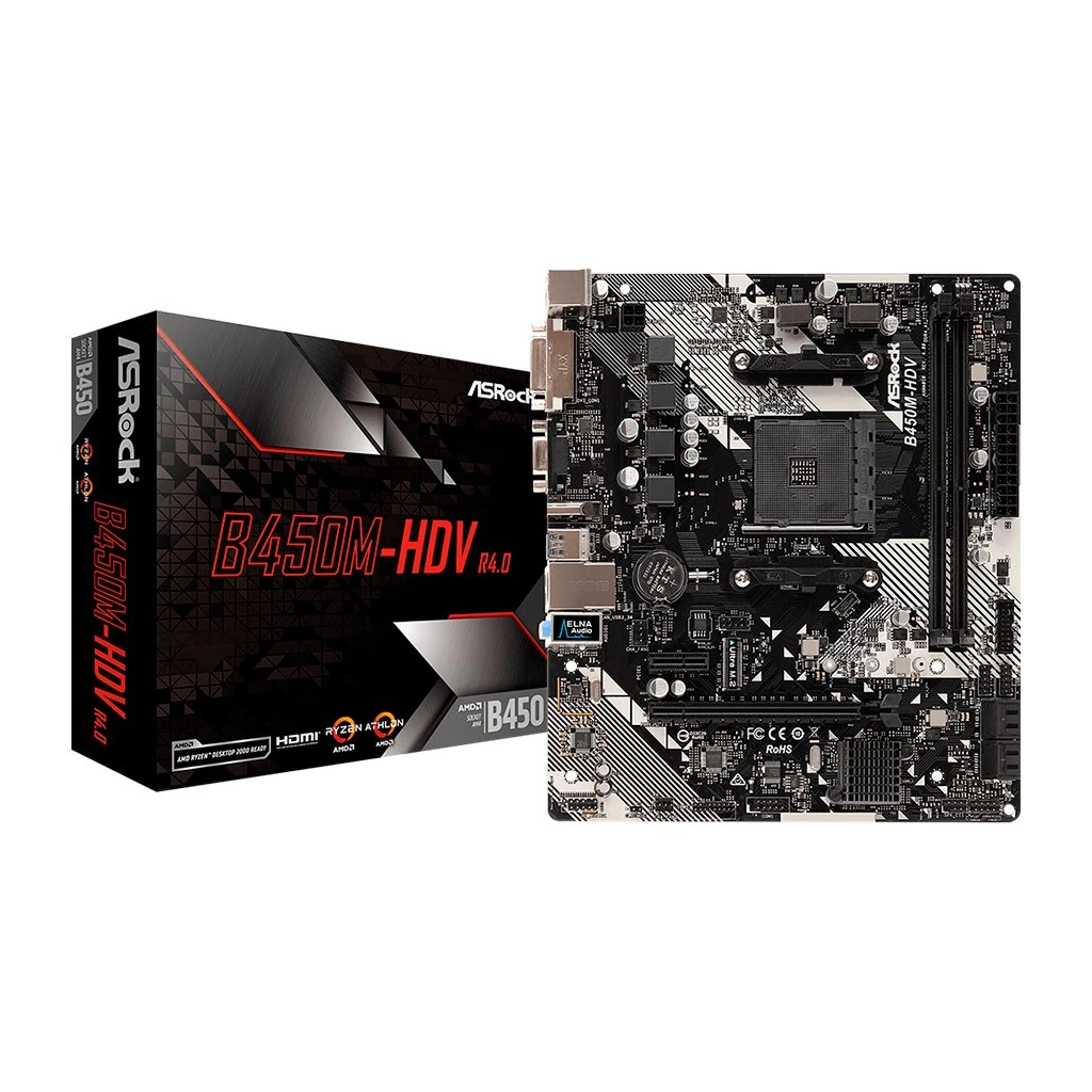 ASROCK Main Board Desktop B450M-HDV R4.0 SAM42xDDR41xPCI 3.0x161xPCI Ex1SATA III1xM.21xUlraM.2USB3.0GLAN VGADVIHDMI mATX Retail - image 1