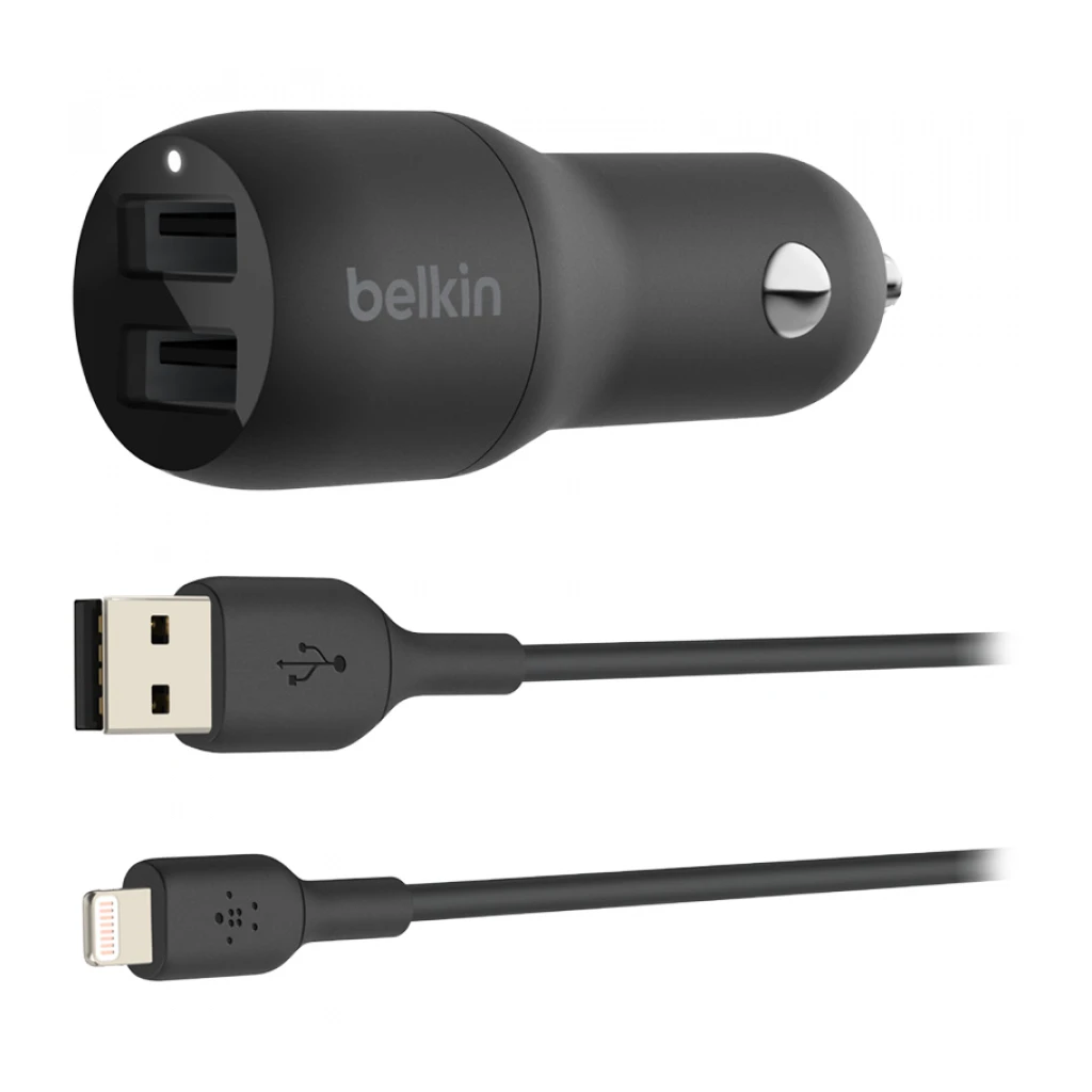 Belkin Dual USB-A Car Charger 24W + USB-A to Lightning Cable - image 1