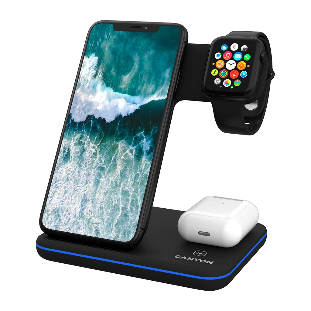 CANYON WS-303 3in1 Wireless charger with touch button for Running water light Input 9V/2A 12V/2A - image 1