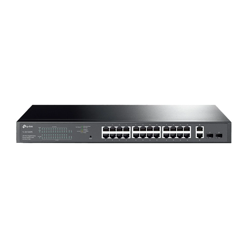28-port gigabit Easy Smart switch with 24 PoE+ ports 26 10/100/1000Mbps RJ-45 ports 2 SFP - image 1