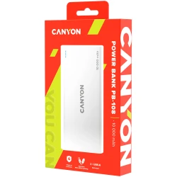 CANYON PB-108 Power bank 10000mAh Li-poly battery Input 5V/2A Output 5V/2.1AMax 140*68*16mm 0.230Kg White - thumbnail 4