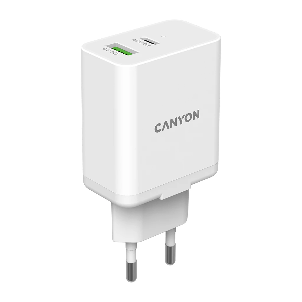 Canyon PD 20W/QC3.0 18W WALL Charger with 1-USB A+ 1-USB-C   Input: 100V-240V Output: - image 1