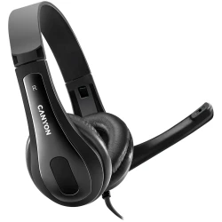 CANYON CHSU-1 basic PC headset with microphone USB plug leather pads Flat cable length 2.0m - thumbnail 1
