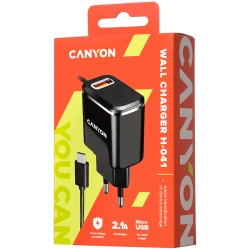 CANYON charger H-041 2.1A/USB-A built-in MicroUSB Black Silver - thumbnail 4