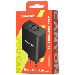 CANYON H-07 Universal 2xUSB AC charger in wall with over-voltage protection1 USB with Quick Charger - thumbnail 2