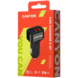 CANYON car charger C-07 QC 3.0 2.4A/3USB-A Black - thumbnail 3