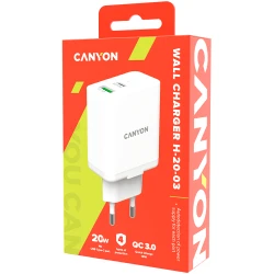 Canyon PD 20W/QC3.0 18W WALL Charger with 1-USB A+ 1-USB-C   Input: 100V-240V Output: - thumbnail 3