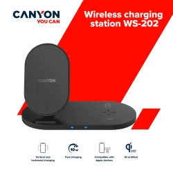 CANYON WS-202 2in1 Wireless charger Input 5V/3A 9V/2.67A Output 10W/7.5W/5W Type c cable length 1.2m - thumbnail 4