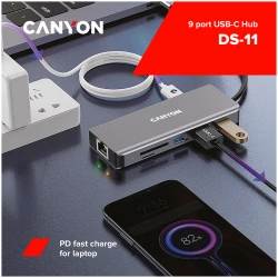 CANYON 9 in 1 USB C hub with 1*HDMI: 4K*30Hz1*Gigabit Ethernet 1*Type-C PD charging port - thumbnail 5