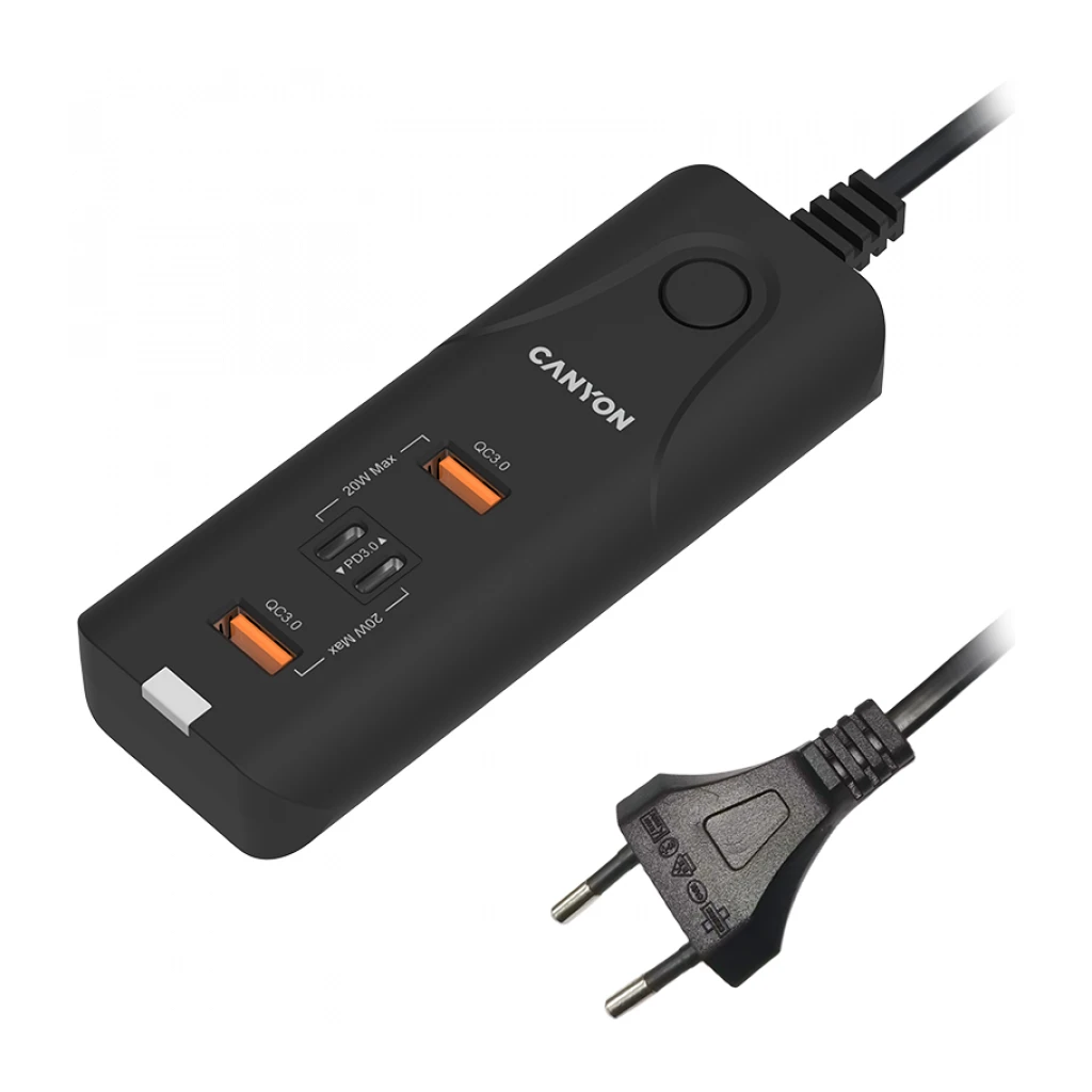 CANYON H-10 Wall charger. CNE-CHA10B Input: 100-240V~50/60Hz 1.0A Max Output1/Output2: DC USB-A QC3.0 5.0V/3.0A9.0V/2.0A12.0V/1.5A 18.0WMaxUSB-C - image 1