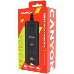 CANYON H-10 Wall charger. CNE-CHA10B Input: 100-240V~50/60Hz 1.0A Max Output1/Output2: DC USB-A QC3.0 5.0V/3.0A9.0V/2.0A12.0V/1.5A 18.0WMaxUSB-C - thumbnail 2