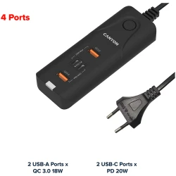 CANYON H-10 Wall charger. CNE-CHA10B Input: 100-240V~50/60Hz 1.0A Max Output1/Output2: DC USB-A QC3.0 5.0V/3.0A9.0V/2.0A12.0V/1.5A 18.0WMaxUSB-C - thumbnail 3