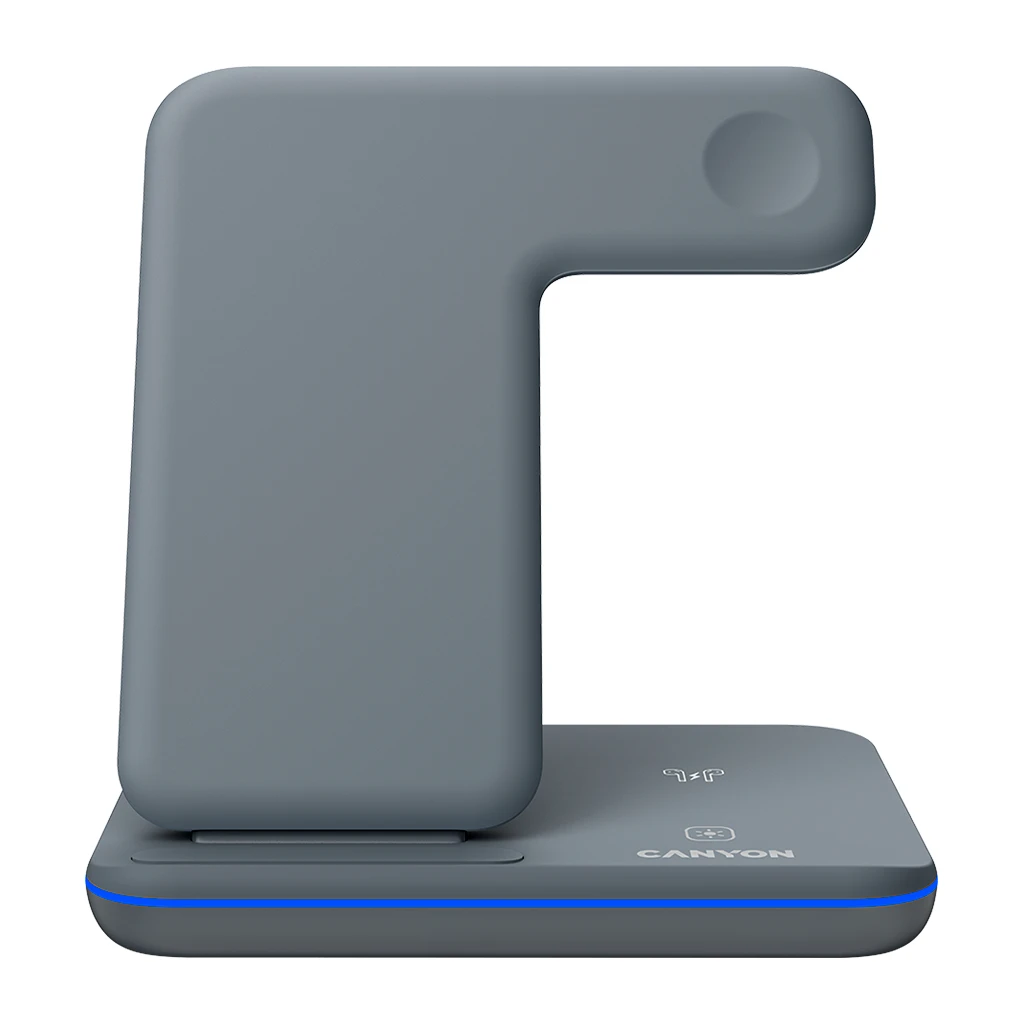CANYON Bežični Punjač WS-303 15W 3in1 Gray - Brzo i jednostavno bežično punjenje tri uređaja istovremeno - image 1