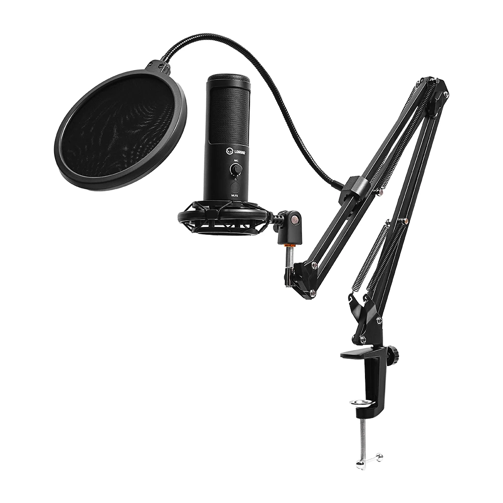 LORGAR Voicer 931 Gaming Microphone Black USB condenser microphone with desktop boom arm pop filter - image 1