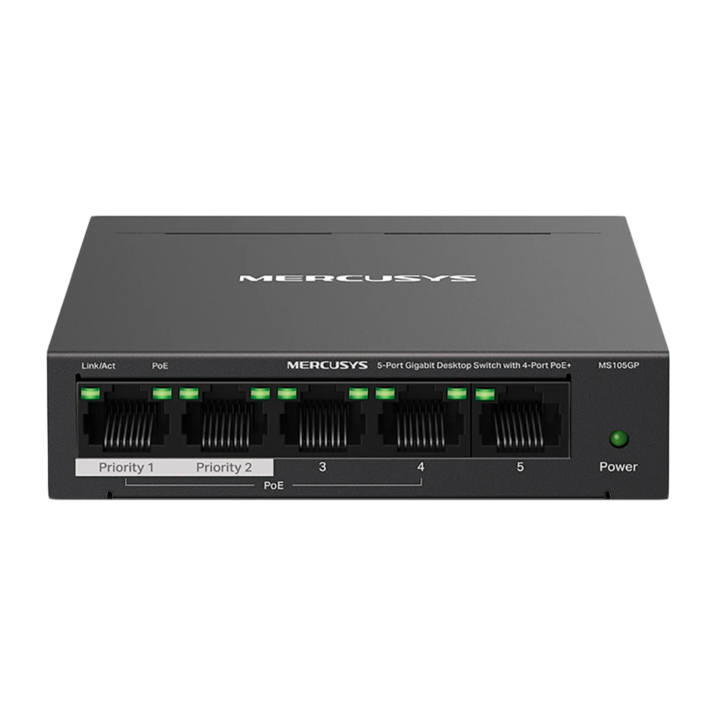 Mercusys MS105GP 5-Port Gigabit Desktop Switch with 4-Port PoE+ 4×Gigabit PoE+ Ports 1×Gigabit Non-PoE Port - image 1
