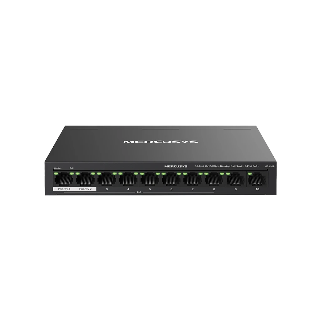 10-Port 10/100Mbps Desktop Switch with 8-Port PoE+PORT: 8× 10/100 Mbps PoE+ Ports 2× 10/100 Mbps - image 1