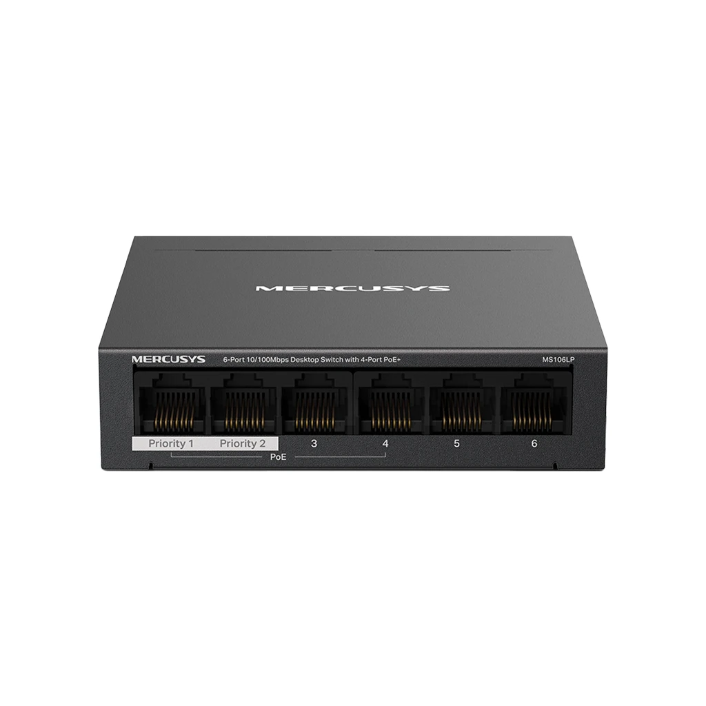 Mercusys MS106LP 6-Port 10/100 Mbps Desktop Switch with 4-Port PoE+ Compatible with 802.3af/at PDs 40 - image 1