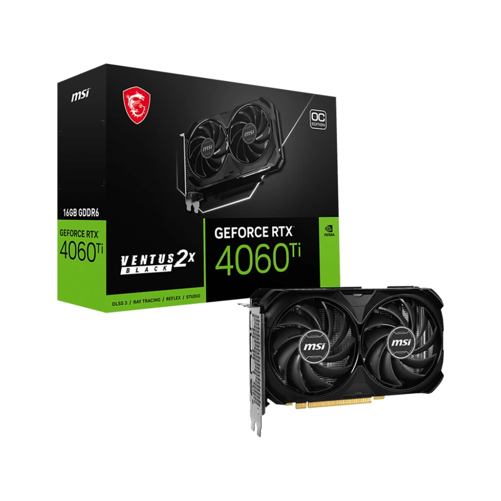 MSI NVIDIA RTX 4060 Ti VENTUS 2X BLACK 16G OC - 16GB GDDR6, PCI-E 4.0, Ray Tracing, DLSS, VR Ready - image 1