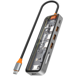 CANYON DS-13 USB-hub Size: 137.9mm*42.7mm*15mm Weight: 167.5gCable length: 155mm Material: Zinc alloy+Tempered glass+TPE Port: Type-C - thumbnail 1