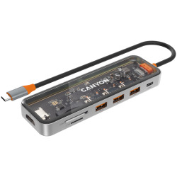 CANYON DS-13 USB-hub Size: 137.9mm*42.7mm*15mm Weight: 167.5gCable length: 155mm Material: Zinc alloy+Tempered glass+TPE Port: Type-C - thumbnail 2