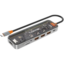 CANYON DS-13 USB-hub Size: 137.9mm*42.7mm*15mm Weight: 167.5gCable length: 155mm Material: Zinc alloy+Tempered glass+TPE Port: Type-C - thumbnail 2