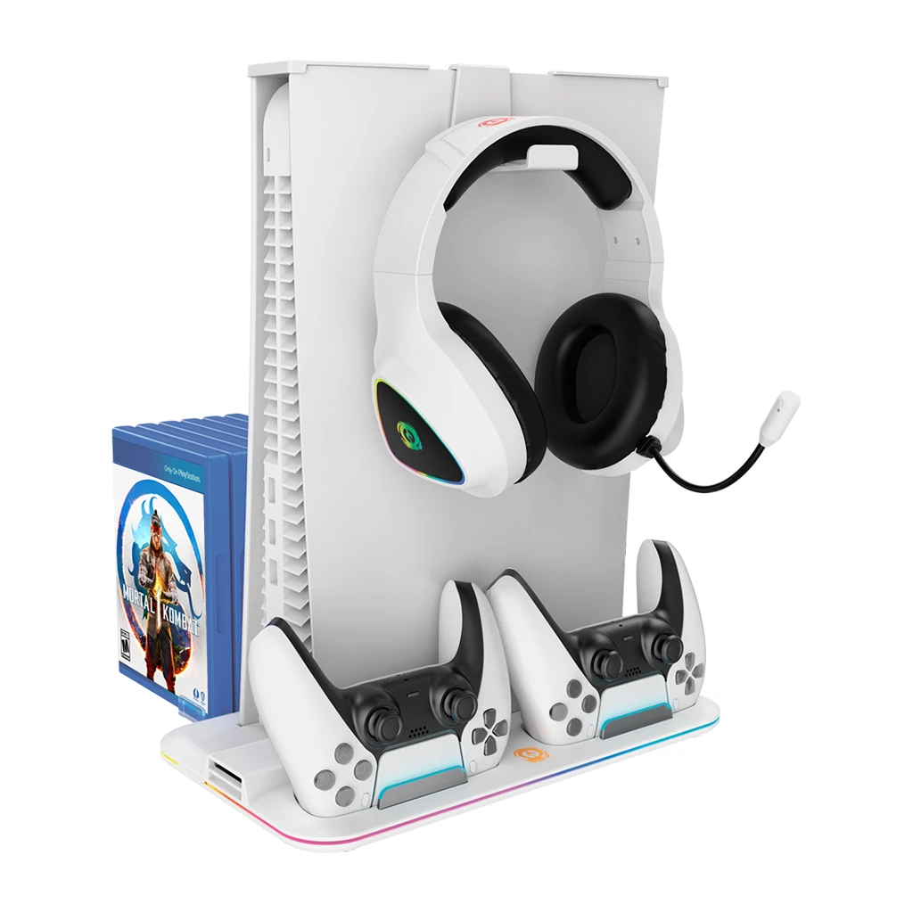 CANYON CS-5 PS5 Charger stand with RGB light 315*185*28mm with 23CM+0.5cm cable 475±10g White - image 1