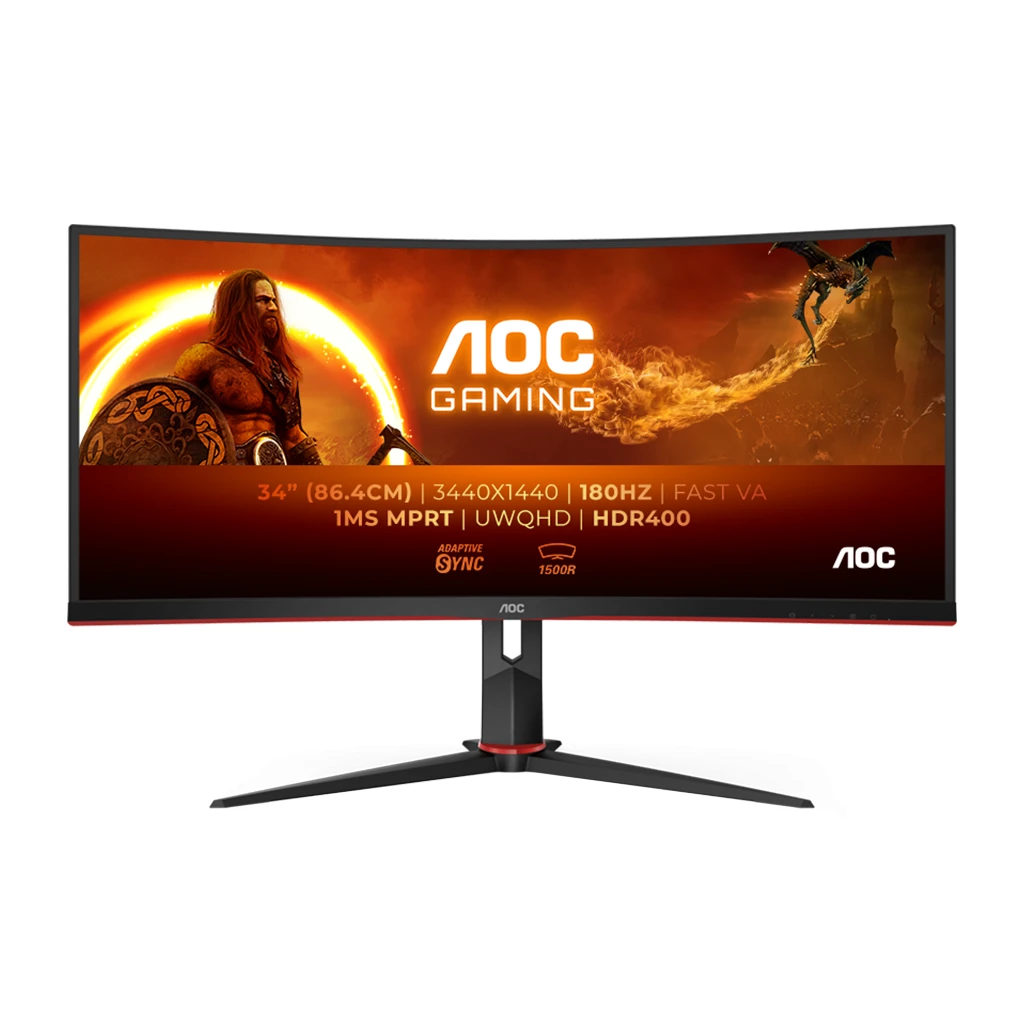 AOC Zakrivljeni Gaming Monitor 34" UltraWide, 180Hz, 1ms, WQHD CU34G2XP/BK - image 1