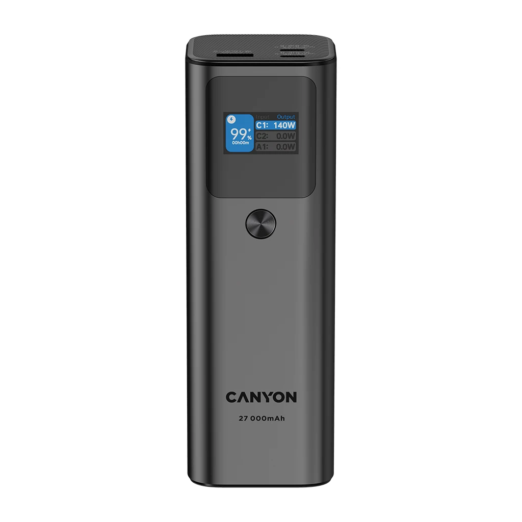CANYON Power Bank PB-2010 TFT 27000 mAh 97.2Wh PD140W QC 3.0 tamno siva - Ogromna snaga, brzo punjenje, TFT ekran, aluminijsko kućište - image 1