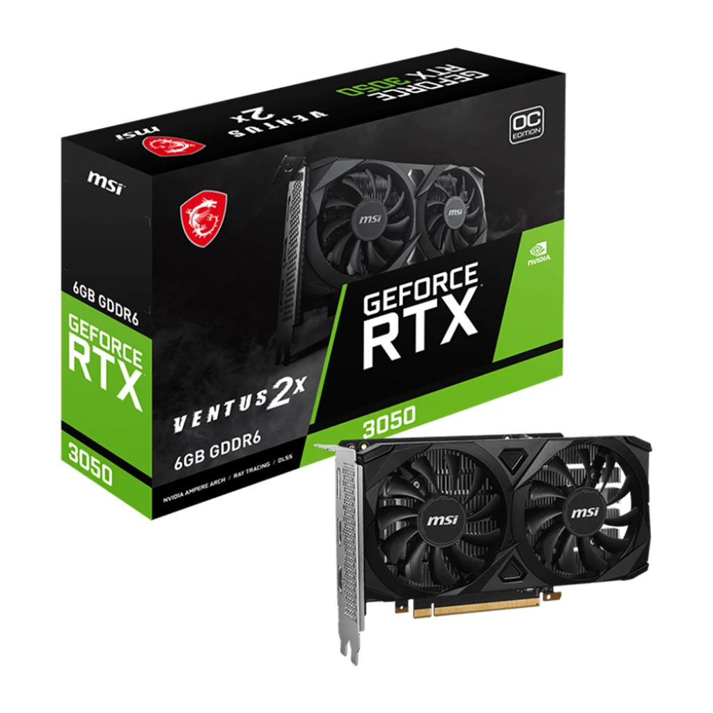 MSI NVIDIA GeForce RTX 3050 VENTUS 2X 6G OC - 6GB GDDR6, PCI-E, Ray Tracing, DLSS, VR Ready - image 1