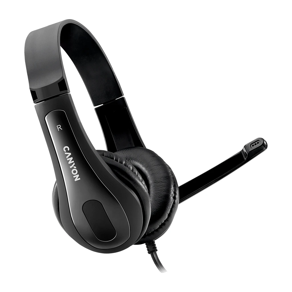 CANYON HSC-1 basic PC headset with microphone combined 3.5mm plug leather pads Flat cable length - image 1