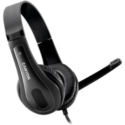 CANYON HSC-1 basic PC headset with microphone combined 3.5mm plug leather pads Flat cable length - thumbnail 1