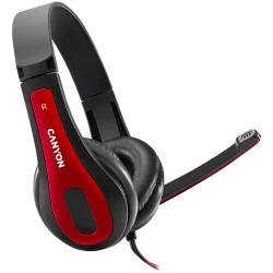 CANYON HSC-1 basic PC headset with microphone combined 3.5mm plug leather pads Flat cable length - thumbnail 1