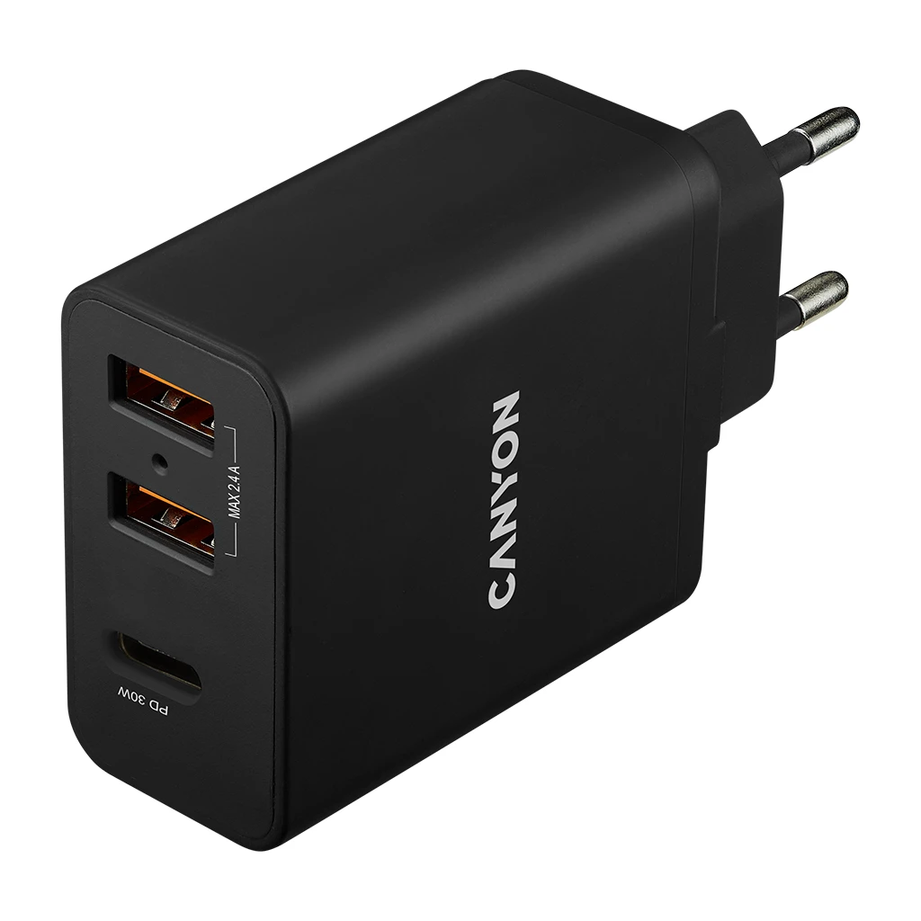 CANYON H-08 Universal 3xUSB AC charger in wall with over-voltage protection1 USB-C with PD Quick - image 1
