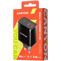 CANYON H-08 Universal 3xUSB AC charger in wall with over-voltage protection1 USB-C with PD Quick - thumbnail 2