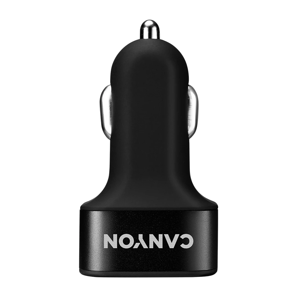 CANYON C-06 Universal 3xUSB car adapter Input 12V-24V Output 5V-3.1A black rubber coating+black metal ring - image 1