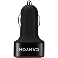 CANYON C-06 Universal 3xUSB car adapter Input 12V-24V Output 5V-3.1A black rubber coating+black metal ring - thumbnail 1