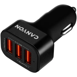 CANYON C-06 Universal 3xUSB car adapter Input 12V-24V Output 5V-3.1A black rubber coating+black metal ring - thumbnail 3