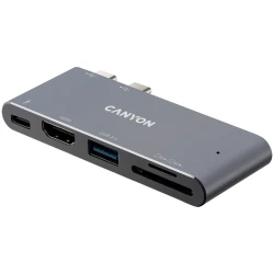 CANYON Hub DS-5 5u1 Thunderbolt 3 4k Sivi - [4K Video Izlaz, 5 Portova, Thunderbolt 3 Povezivanje, Kompaktan Dizajn] - thumbnail 2