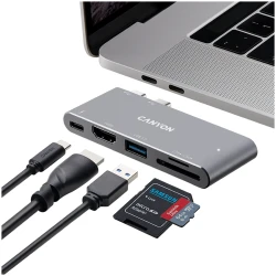 CANYON Hub DS-5 5u1 Thunderbolt 3 4k Sivi - [4K Video Izlaz, 5 Portova, Thunderbolt 3 Povezivanje, Kompaktan Dizajn] - thumbnail 4