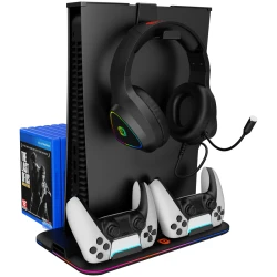 CANYON CS-5 PS5 Charger stand with RGB light 315*185*28mm with 23CM+0.5cm cable 475±10g Black - thumbnail 1