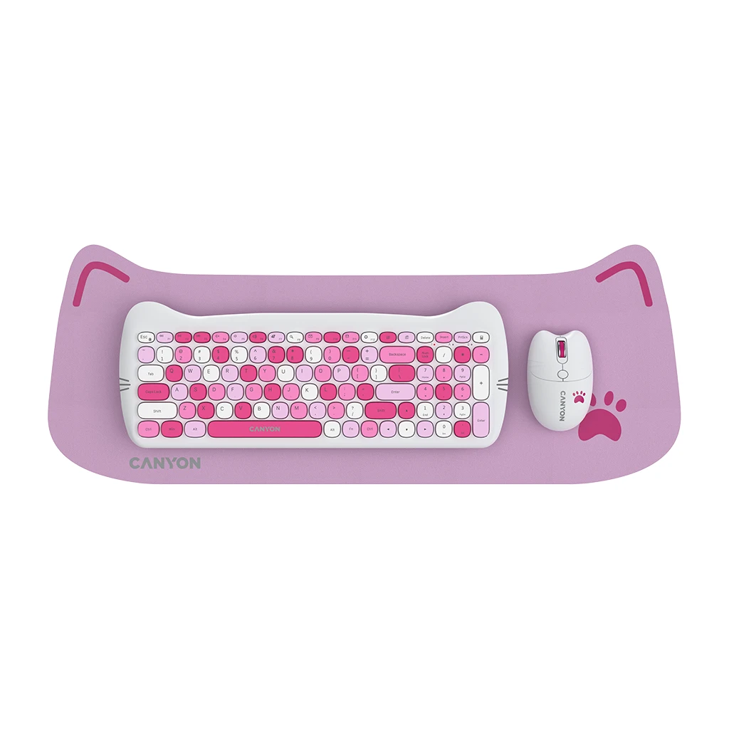 CANYON HSET-W6 EN/AD Keyboard+Mouse Kitty Edition AAA+АА Wireless Pink - image 1