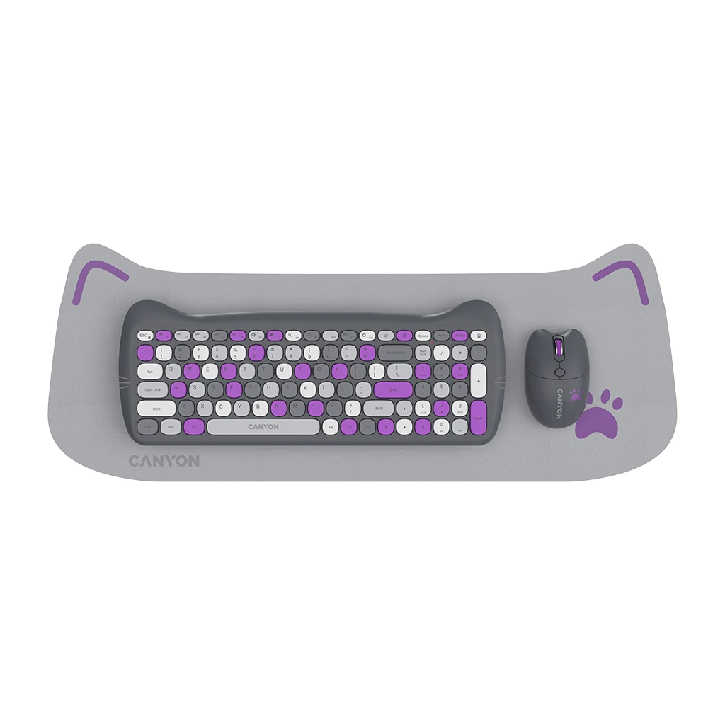 CANYON HSET-W6 EN/AD Keyboard+Mouse Kitty Edition AAA+АА Wireless Violet - image 1